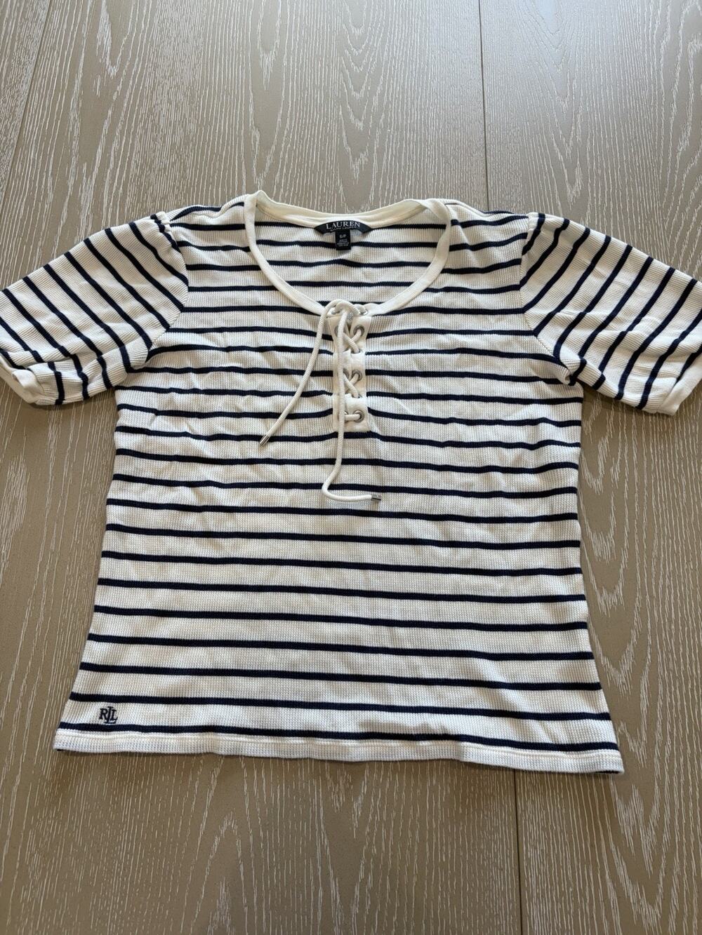 Lauren Ralph Lauren Black-And-White Striped Shirt Women’s Size Small